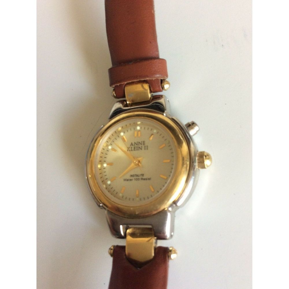 Anne Klein 11 Instalite Genuine Leather Watch Gold - Picture 4 of 8